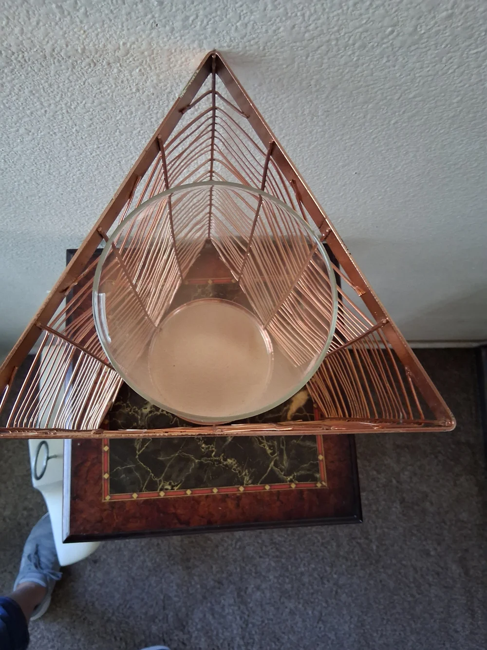 Copper Chevron Wire Hurricane Candle Holder with Glass Cylinder Pillar Holder Lg
